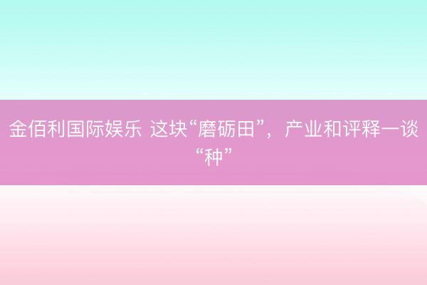 金佰利国际娱乐 这块“磨砺田”，产业和评释一谈“种”