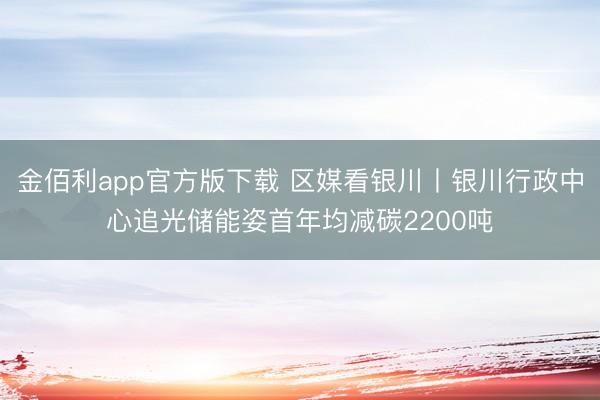 金佰利app官方版下载 区媒看银川丨银川行政中心追光储能姿首年均减碳2200吨