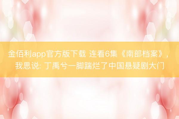 金佰利app官方版下载 连看6集《南部档案》， 我思说: 丁禹兮一脚踹烂了中国悬疑剧大门